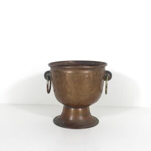 Primitive Rustic Hammered Copper Planter with Handles, Indoor Garden, Office